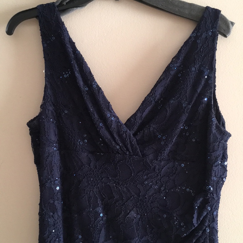 Worn once! Navy blue sequence lace Evening dress!